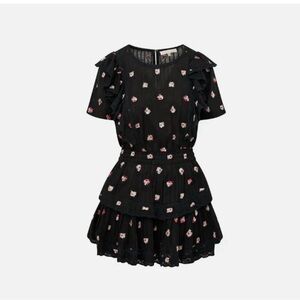LoveShackFancy Black Dress with Pink Floral Accents